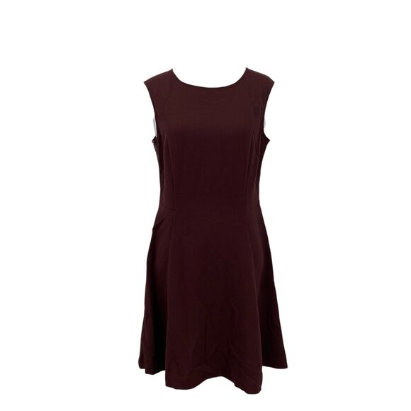 Ann Taylor Dress Womens 2 Deep Burgundy Faux Leather Side Braided Back Zip Shift - Picture 2 of 16